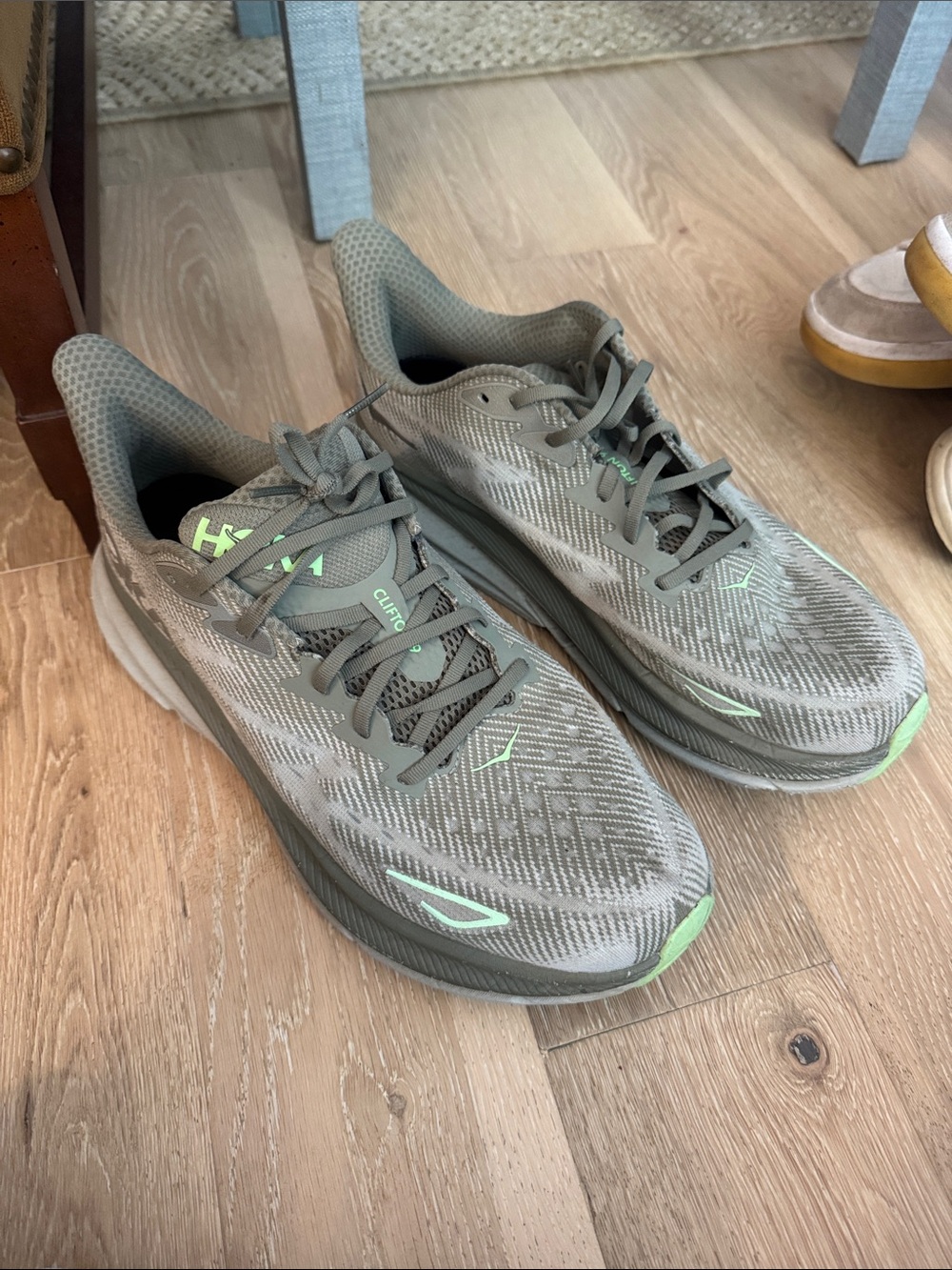 Hoka Men's Olive Green & Mint Clifton 9 Running Shoes